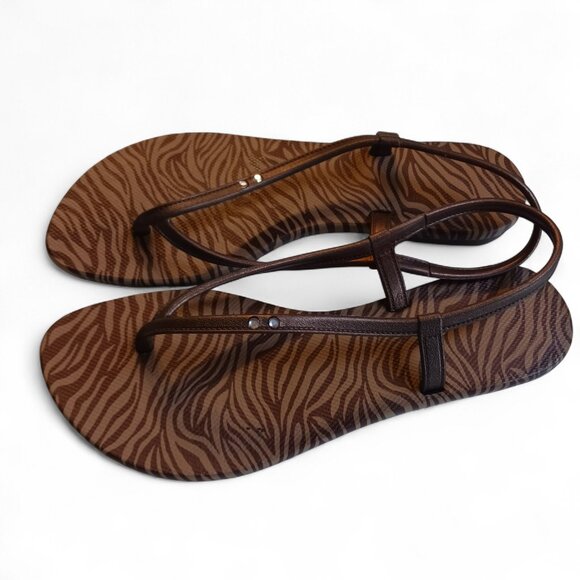 Grendene “Weekend” Brown Tiger-Stripe Flip Flops Size 7M Made in Brazil - Picture 5 of 11